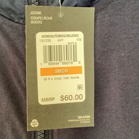 NWT UNDER ARMOUR WOMEN LOOSE CROSS TOWN ANORAK NAVY JACKET WINDBREAKER COATSMALL - Picture 9 of 12